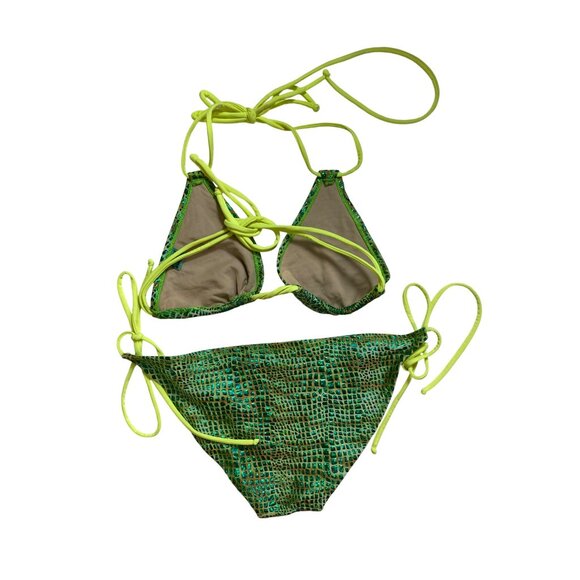 Koki Swimwear Sexy Green & Yellow Metallic Bikini‎ Large Bathing Suit Beach Pool - Picture 4 of 6